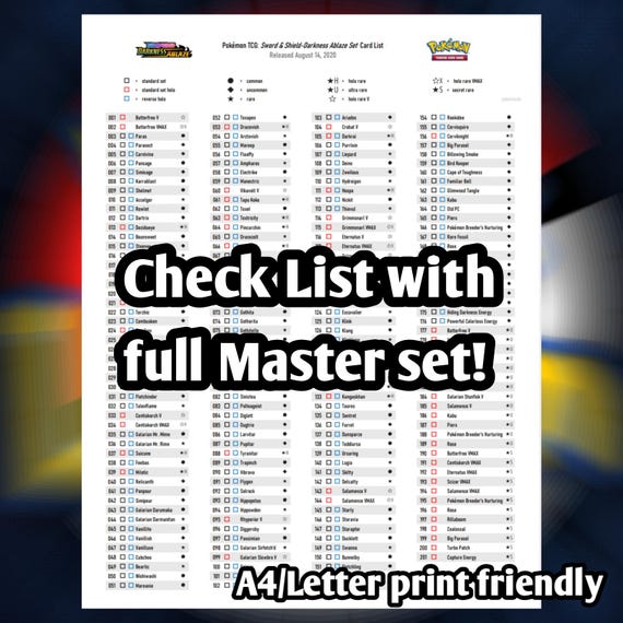 Pokemon TCG Darkness Ablaze Binder Placeholder and Checklist Master Card  List Digital Download Sword and Shield - Etsy
