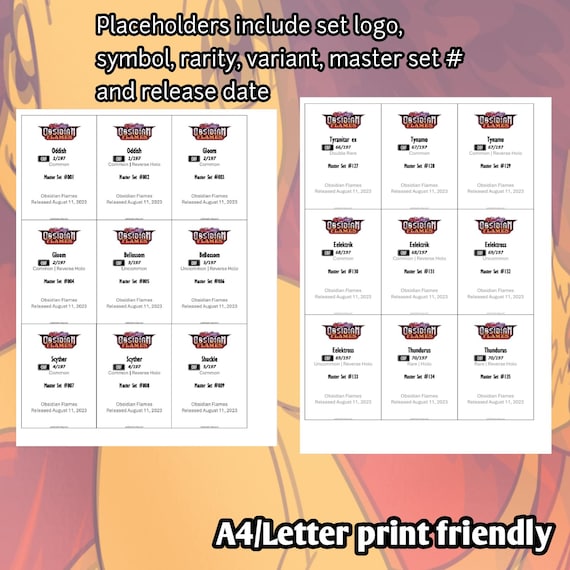 Pokemon TCG Obsidian Flames Set Binder Placeholder and Checklist