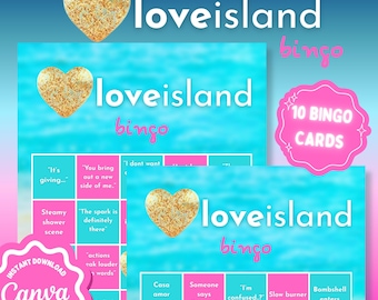 Jeu de bingo Love Island, 10 cartes uniques, regarder une activité festive (téléchargement numérique)