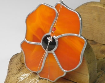 Poppy Flower Stained Glass Suncatcher | Orange Poppy Flower Window Hanging Gift and Ornament | Perfect Gift | Home decor