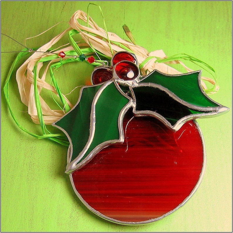Red Bulb Round 3 D Stained glass suncatcher Christmas tree Etsy