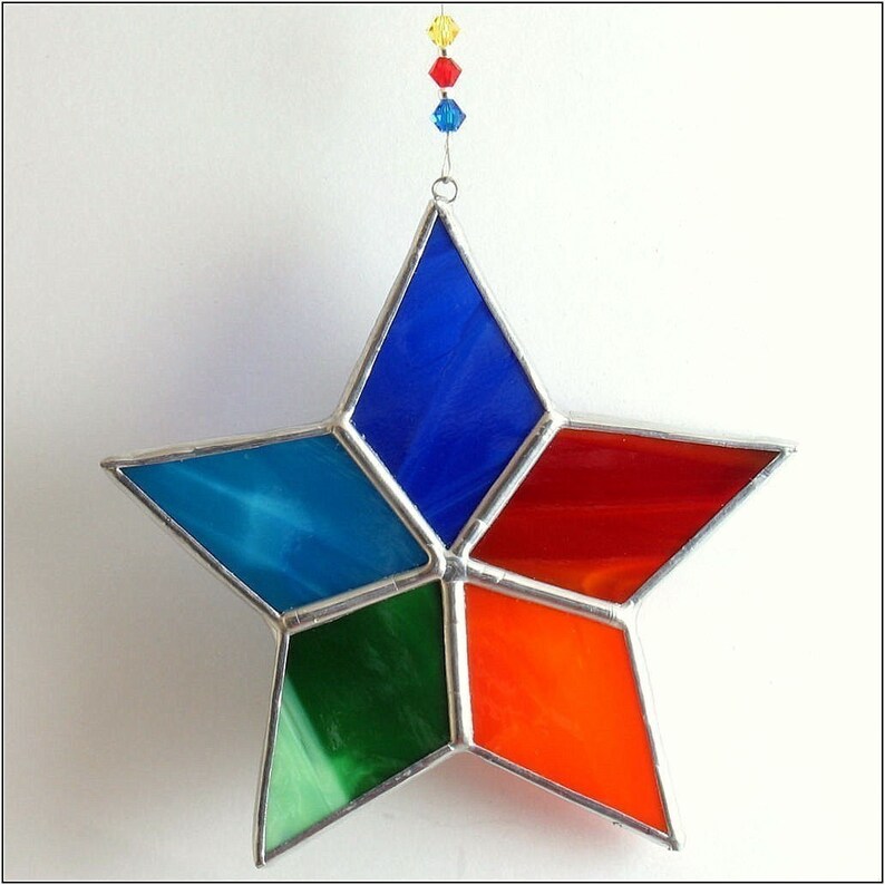 Rainbow Star Stained glass suncatcher Christmas tree ornament Etsy