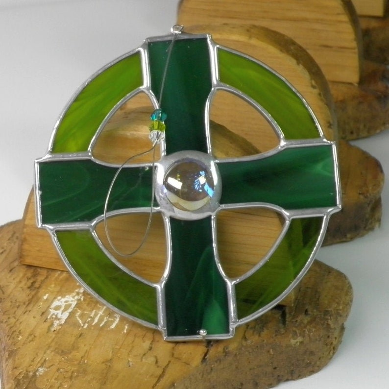 Celtic Cross Stained Glass Suncatcher Window Hanging Irish Etsy