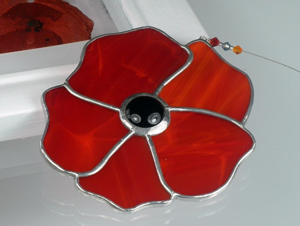 Stained glass Poppy Suncatcher & Window ornament Etsy