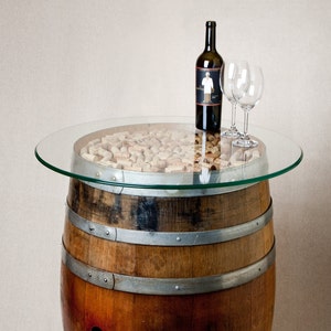 Natural Wine Barrel Entry Table with Cork and Glass Top