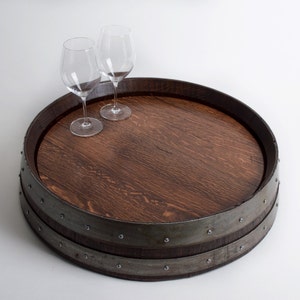 Banded Barrel Head Lazy Susan with Cooperage Stamp, Red Mahogany Finish