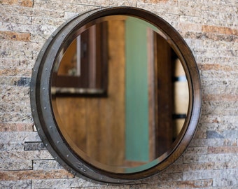 Dark Walnut Wine Barrel Mirror