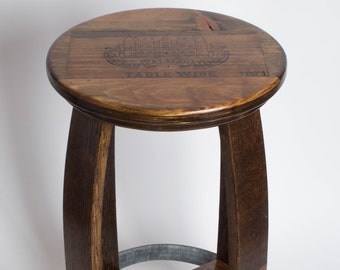 Wine Crate Top Barrel Stool, Dark Walnut Finish