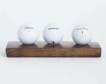 3 Ball Wine Barrel Golf Ball Display, Dark Walnut Finish