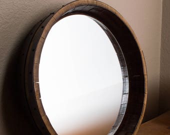 Inverted Hammered Copper Wine Barrel Mirror