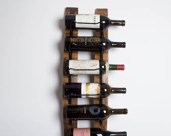 Wall Mounted Wooden Wine Rack, 6 Bottles, Handmade from a Wine Barrel