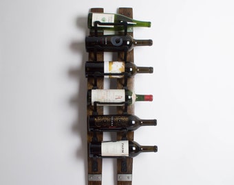 Wine Rack Wall Mounted - 6 Bottle - Wall Wine Rack - Metal Wine Rack - Wood Wine Rack - Dark Walnut Finish - Unique Wine Rack - Barrel Stave