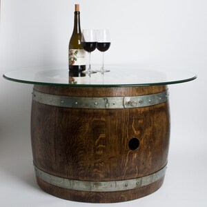Wine Barrel Coffee Table with Cork and Glass Top, Dark Walnut Finish image 2