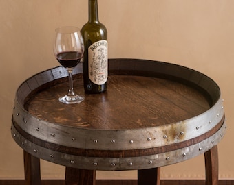 Red Mahogany Stained Wine Barrel End Table