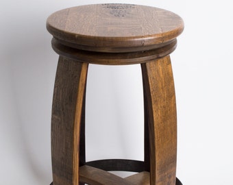 Swivel Wine Barrel Counter Stool with Copper Band, Dark Walnut Finish