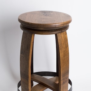 Swivel Wine Barrel Counter Stool with Copper Band, Dark Walnut Finish