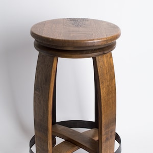 Swivel Wine Barrel Counter Stool with Copper Band, Dark Walnut Finish image 1