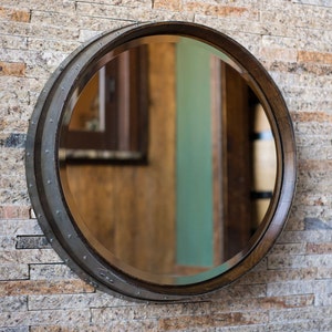 Dark Walnut Wine Barrel Mirror