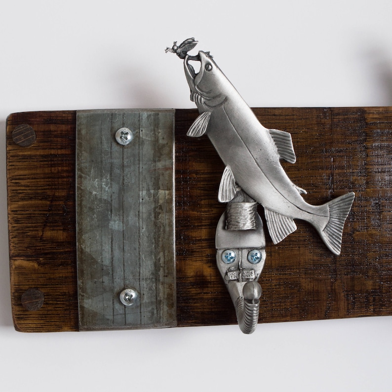 Small Pewter Trout Wine Barrel Coat Rack, Choice of Finish image 5