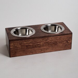 Small Silver Oak Wine Crate Pet Feeder, Choice of Finish Red Mahogany