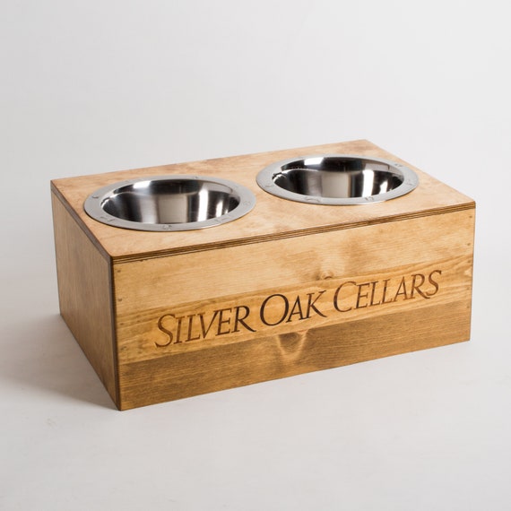 Large Silver Oak Wine Crate Dog Feeder Etsy