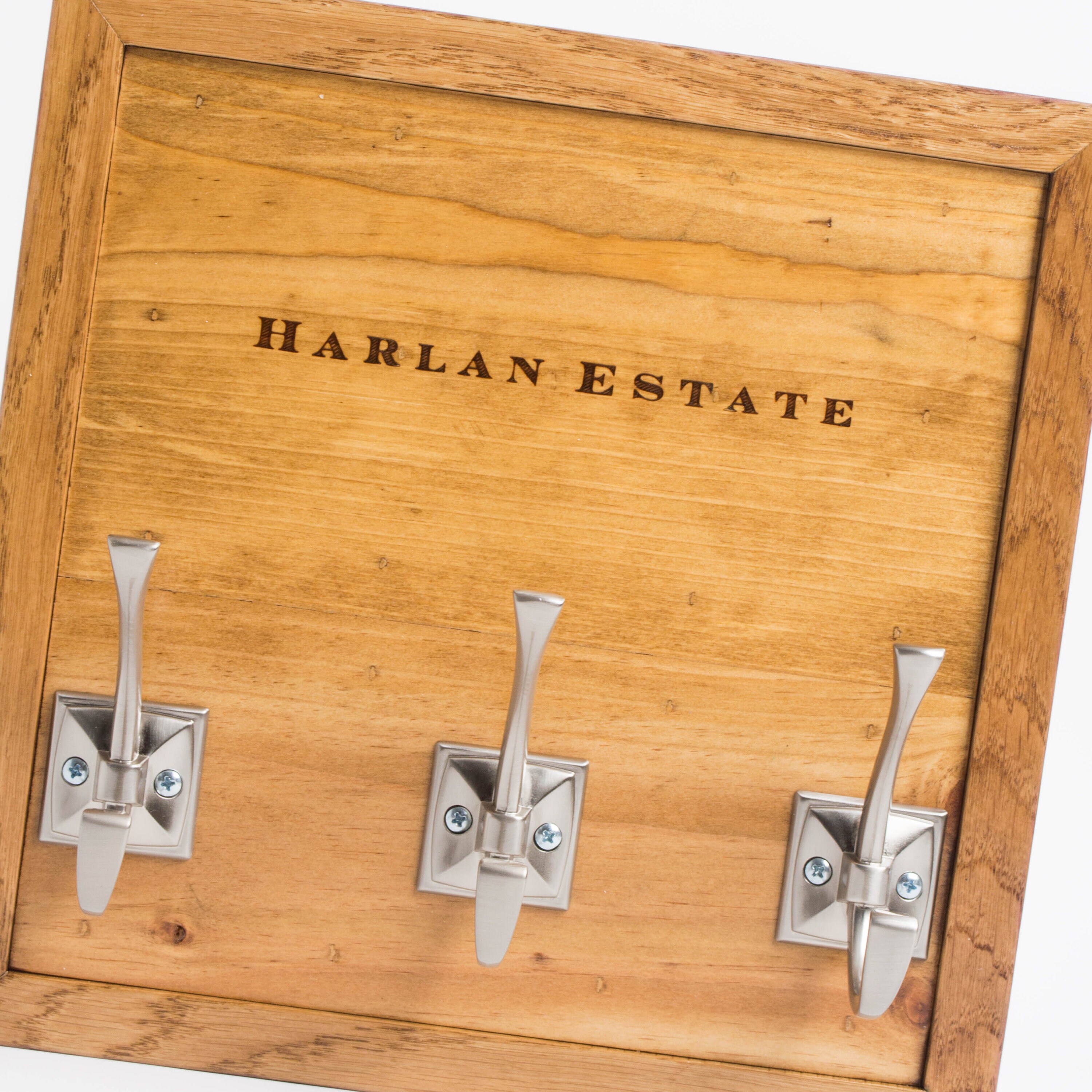 Harlan Estate Wine Crate Key Rack With Nickel Hooks 