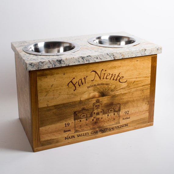 Large Far Niente Wine Crate Dog Feeder With Granite Top Etsy