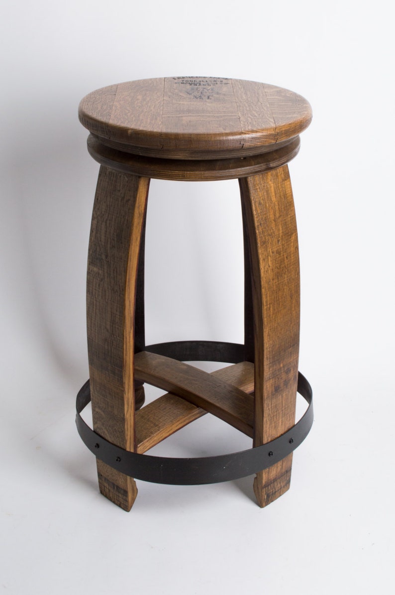 Swivel Wine Barrel Counter Stool With Copper Band Dark Walnut Etsy
