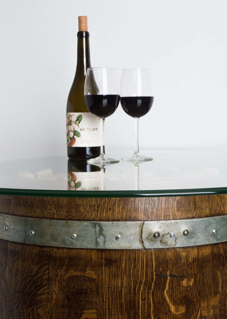 Wine Barrel Entry Table With Cork and Glass Top Dark Walnut Etsy
