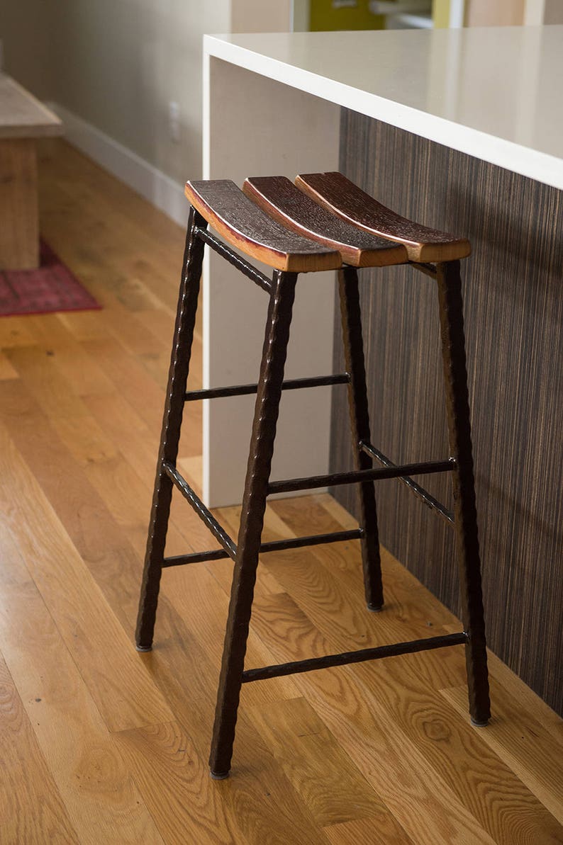 Bar Height Wine Barrel Stave Saddle Stool With Metal Base Etsy
