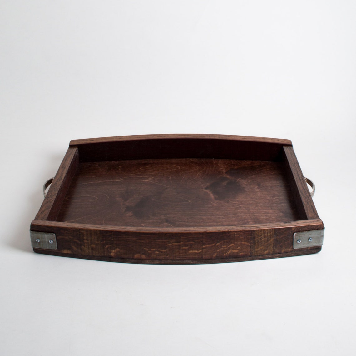 Wine Barrel Serving Tray With Metal Band Accents Etsy