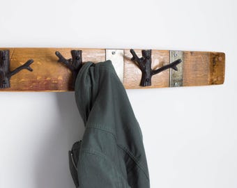 Banded Wine Barrel Coat Rack with Branch Hooks