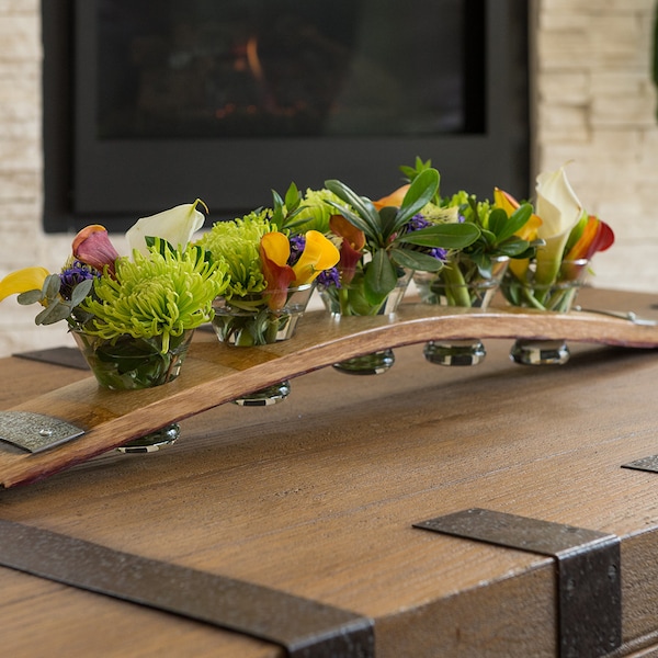 Natural Wine Barrel Centerpiece with Glasses