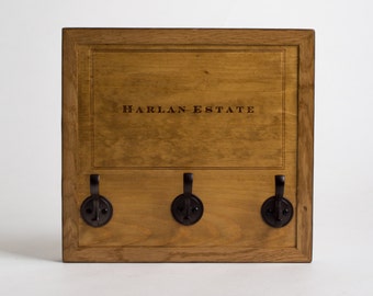 Harlan Estate Wine Crate Key Rack with Oil Rubbed Bronze Hooks