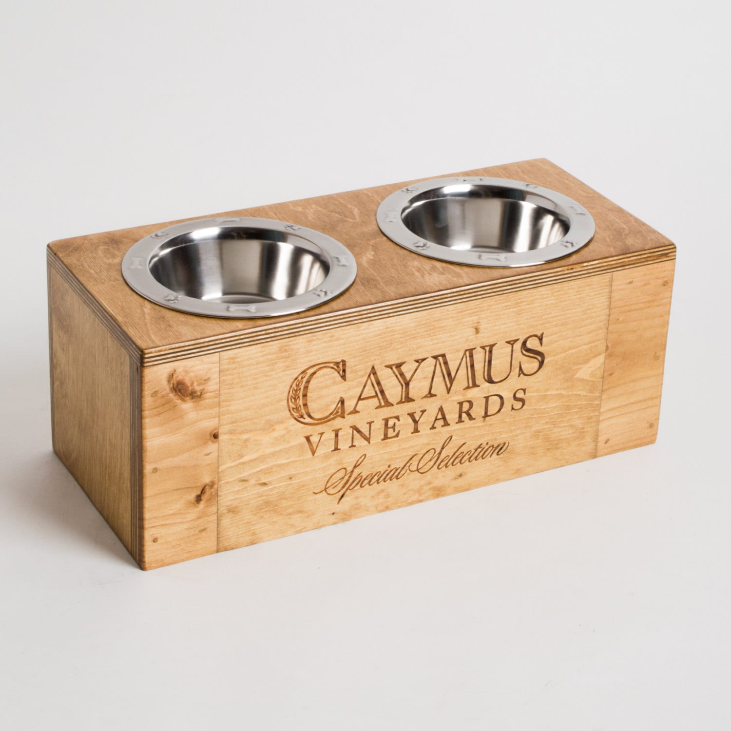 Caymus Wine Crate Dog Feeder, Choice of Size and Finish