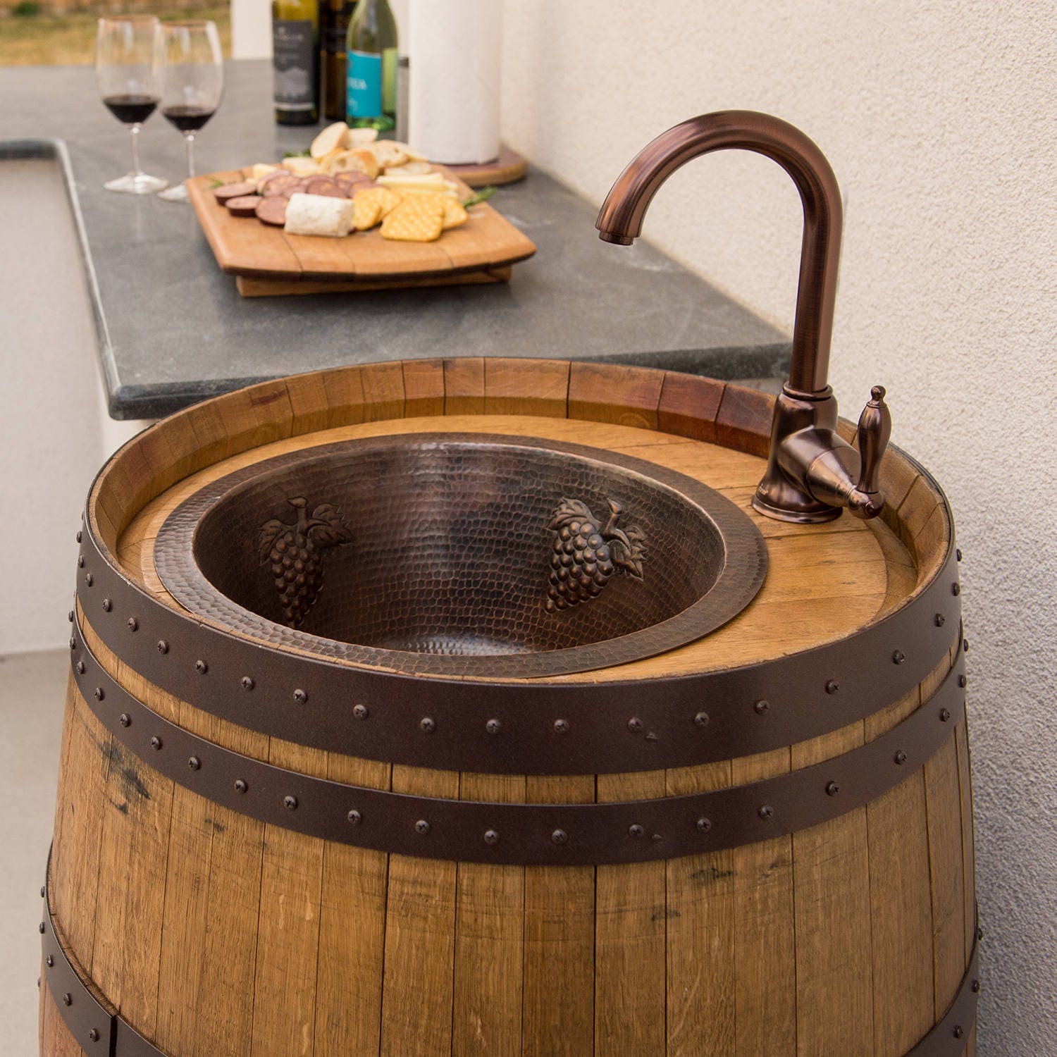 Wine Barrel Vanity With Hammered Copper Bar Sink Etsy