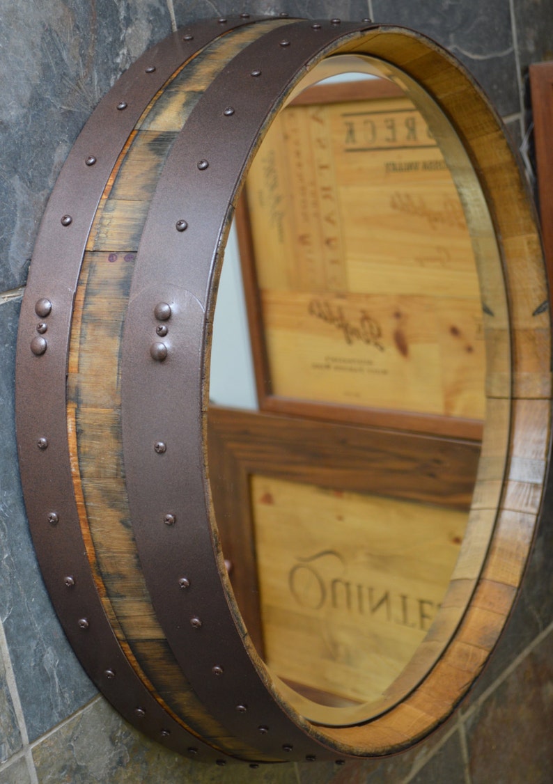 Napa Valley Hammered Copper Wine Barrel Mirror Etsy
