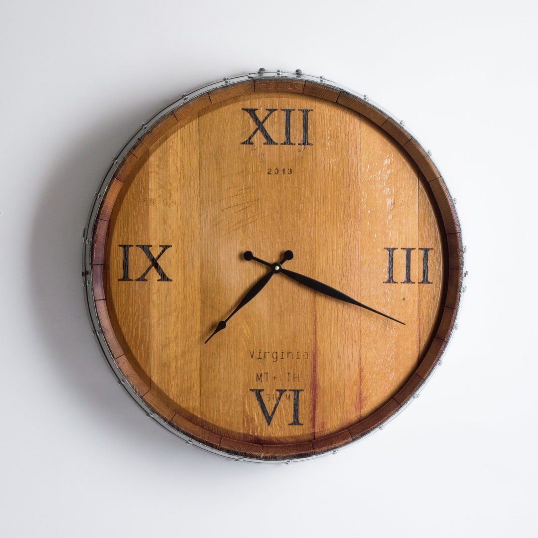 Wine Barrel Head Clock Four Roman Numerals Natural Finish Etsy