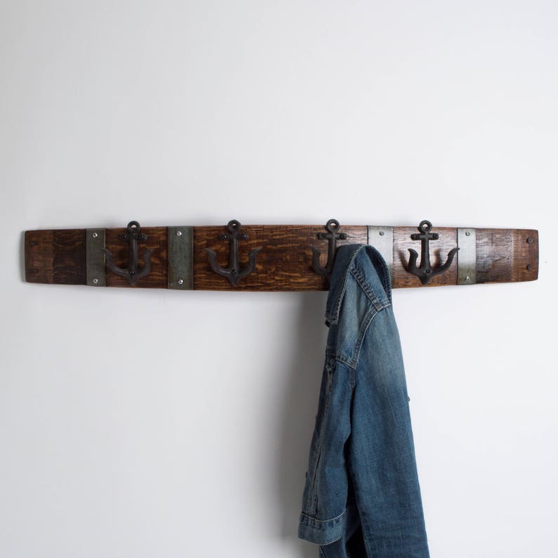 Wine Barrel Coat Rack With Anchor Hooks Etsy