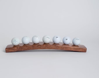 7 Ball Barrel Golf Ball Display, Red Mahogany Finish