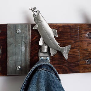 Small Pewter Trout Wine Barrel Coat Rack, Choice of Finish image 8