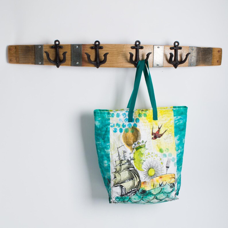 Wine Barrel Coat Rack With Anchor Hooks Etsy