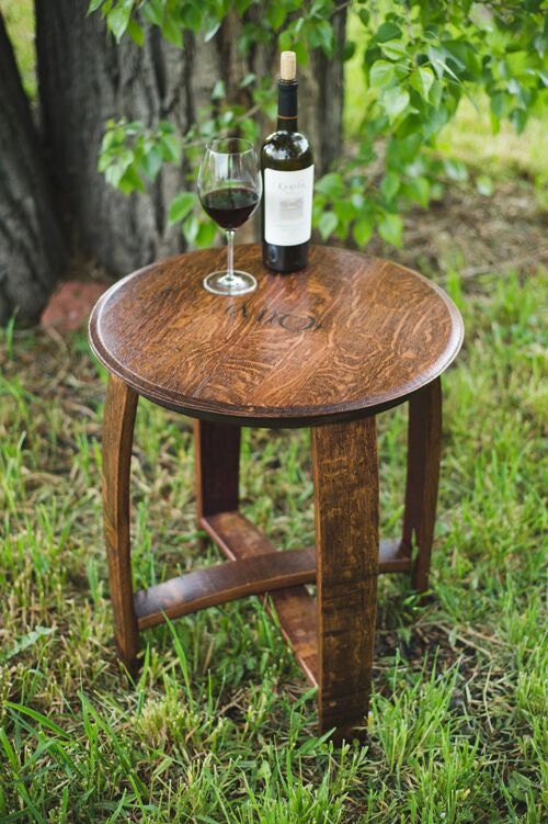Wine Barrel Top Side Table Red Mahogany, Wine Barrel Side Table Outdoor
