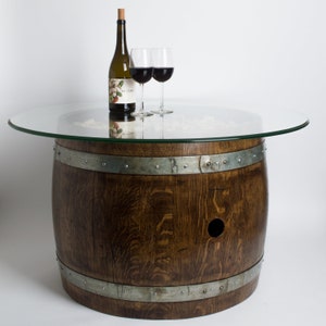 Wine Barrel Coffee Table with Cork and Glass Top, Dark Walnut Finish image 9