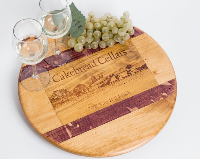 Cakebread Cellars Wine Crate Lazy Susan with Landscape and Wine Barrel Inlay
