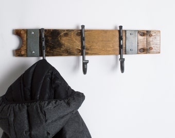 Small Banded Wine Barrel Coat Rack with Forged Hooks, Choice of Finish