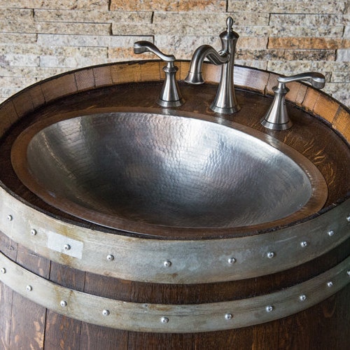 Wine Barrel Vanity With Hammered Copper Sink Etsy