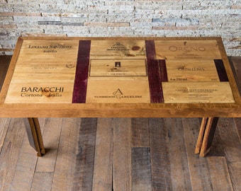 Wine Crate Coffee Table with Barrel Stave Legs