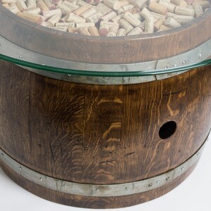 Wine Barrel Coffee Table with Cork and Glass Top, Dark Walnut Finish image 8