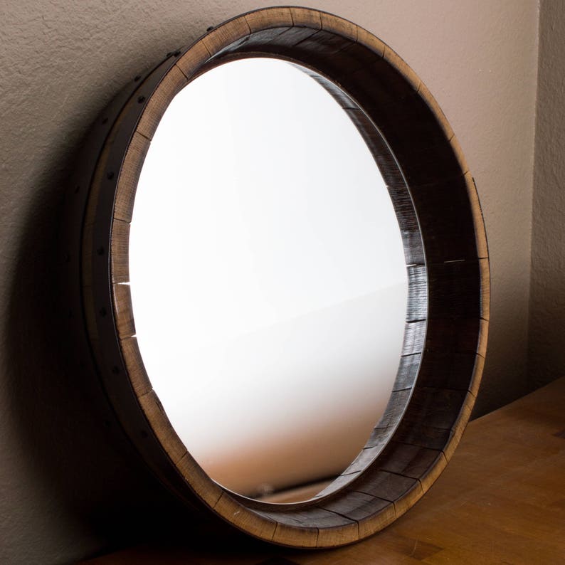 Inverted Hammered Copper Wine Barrel Mirror image 1